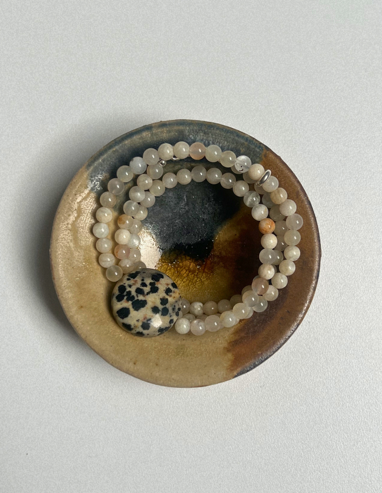 Sundial 16 - Moonstone & Dalmatian Jasper Necklace