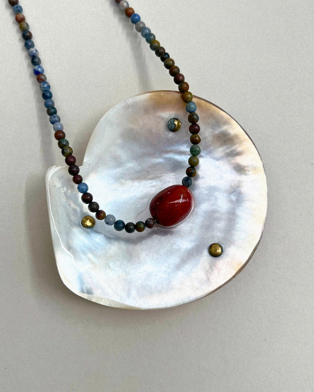 Celadon 6: dumortierite and red jasper necklace, hand-strung by Palm of Feronia, photo 3