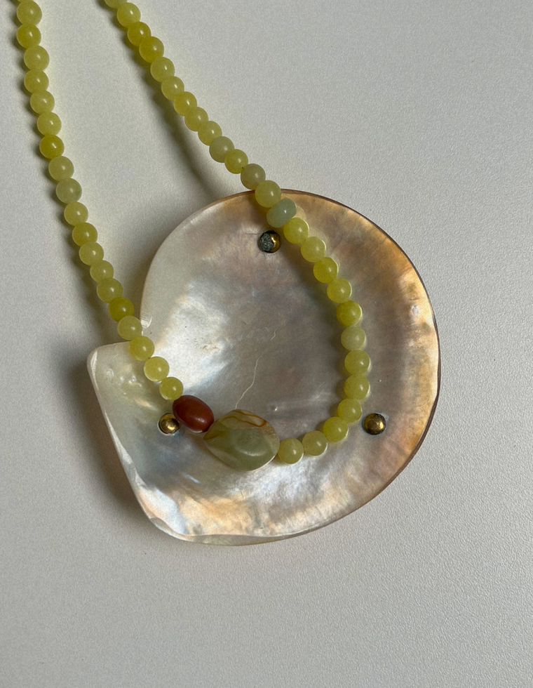 Tempera 17 - Olive Jade & Flower Amazonite Necklace