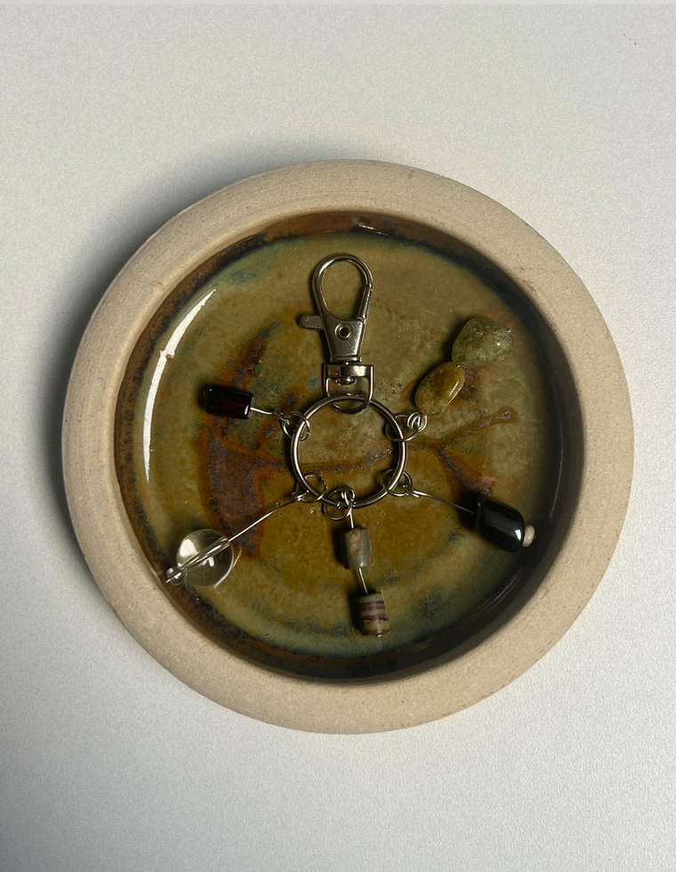 Orbit Charm – Amber & Clear Quartz