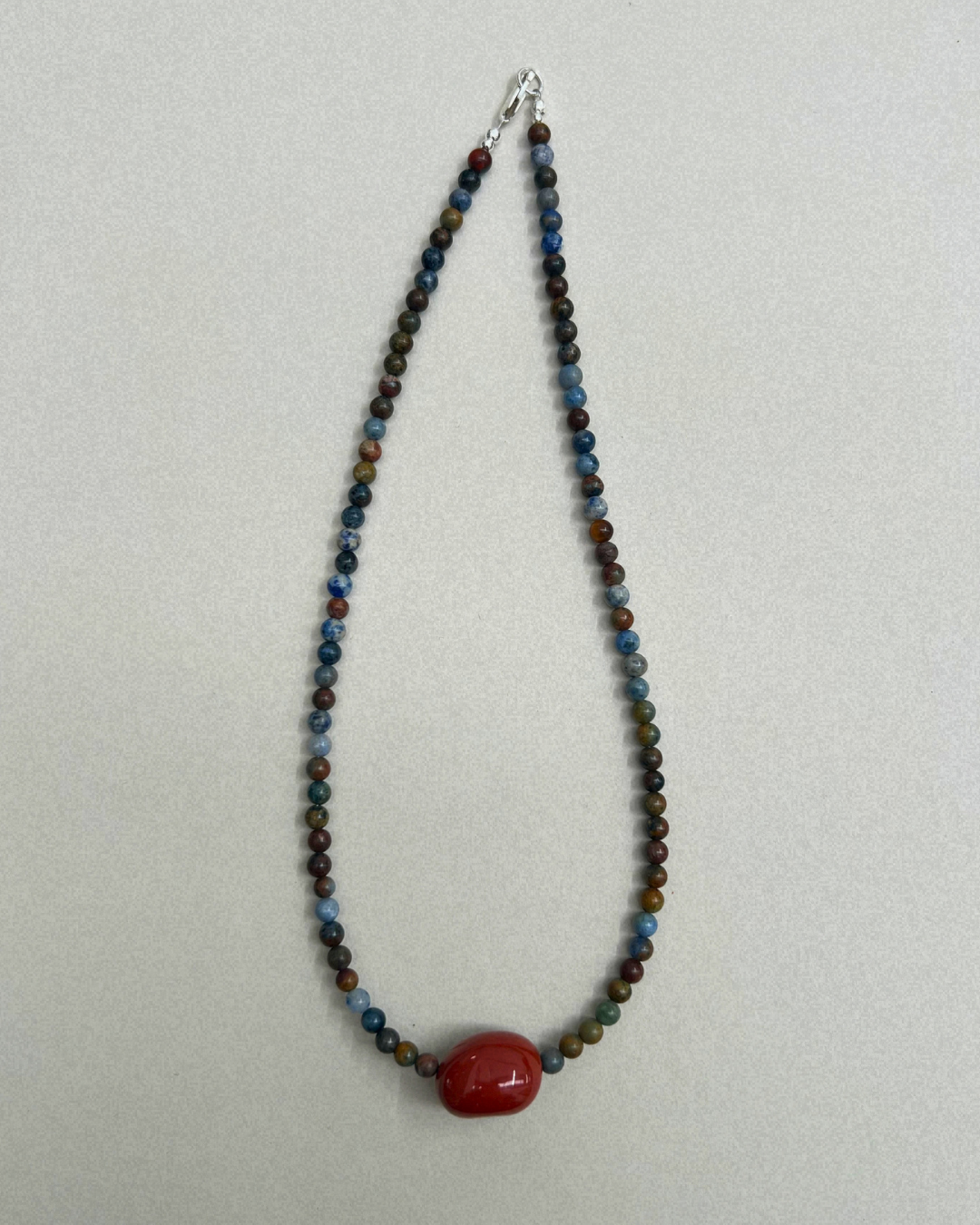 Celadon 6: dumortierite and red jasper necklace, hand-strung by Palm of Feronia, photo 4