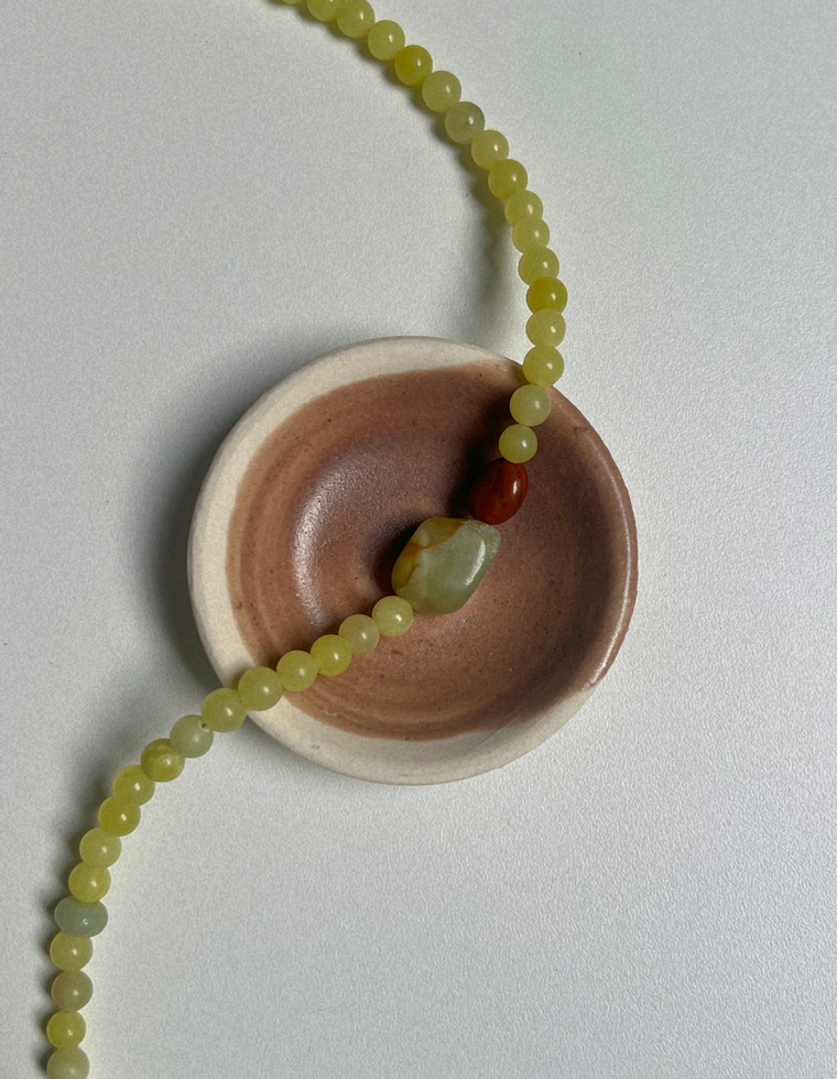 Tempera 17 - Olive Jade & Flower Amazonite Necklace