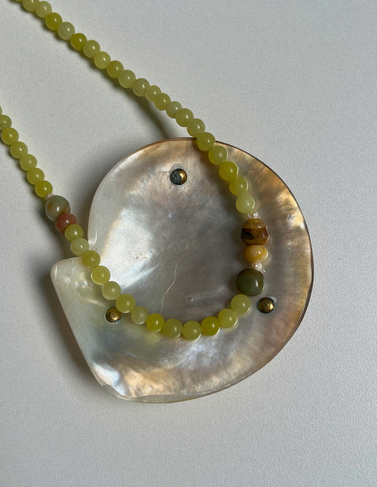 Tempera 18 - Olive Jade & Flower Amazonite Necklace
