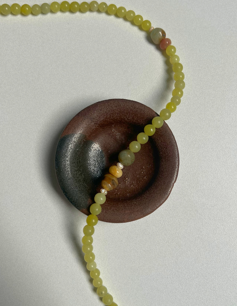 Tempera 18 - Olive Jade & Flower Amazonite Necklace