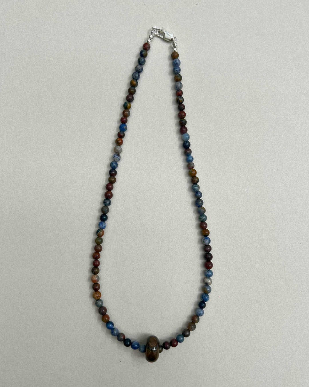 Celadon 3: dumortierite and tiger's eye movement necklace, hand-strung by Palm of Feronia, photo 4