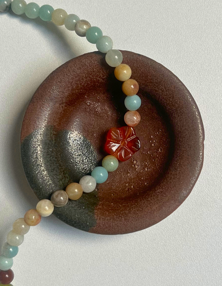 Commonplace 27 – Flower Amazonite & Carnelian Necklace
