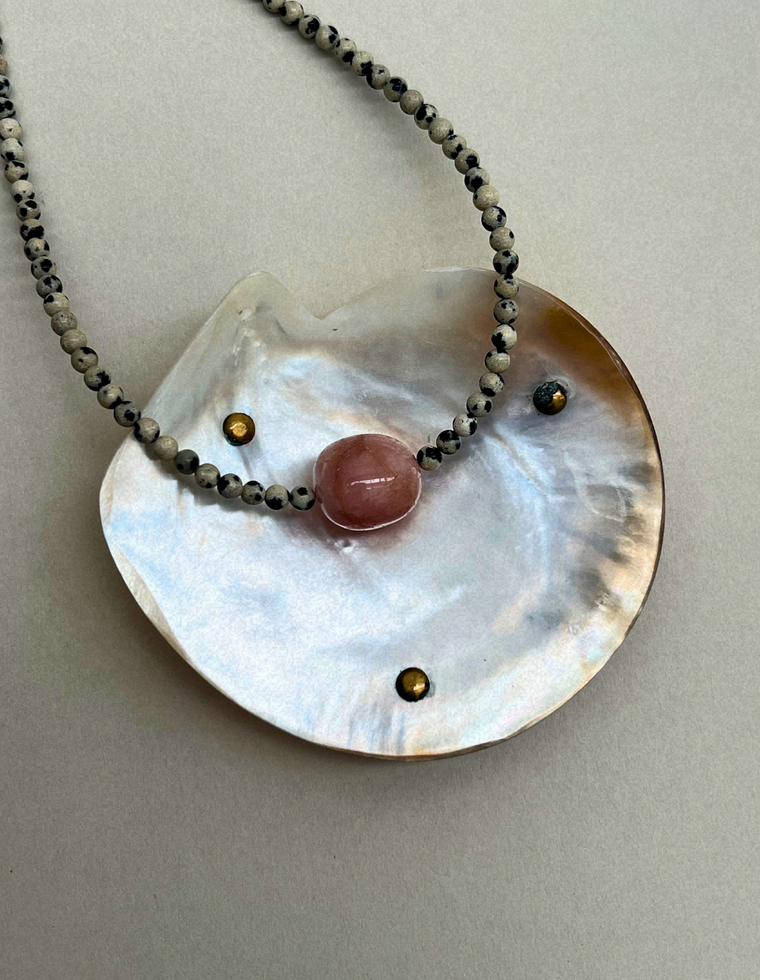Cairn 27 – Dalmatian Jasper & Pink Beryl Necklace