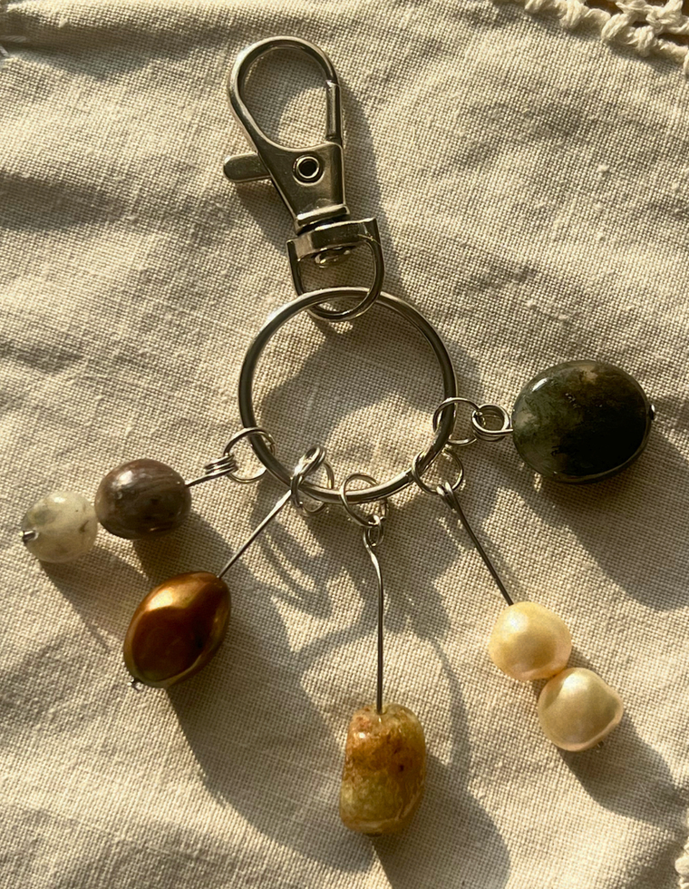 Orbit Charm – Moss Agate & Freshwater Pearl