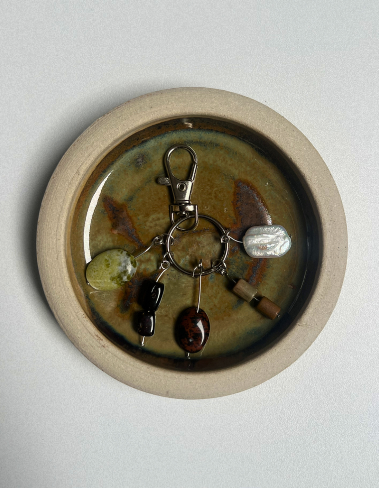 Orbit Charm – Freshwater Pearl & Picture Jasper