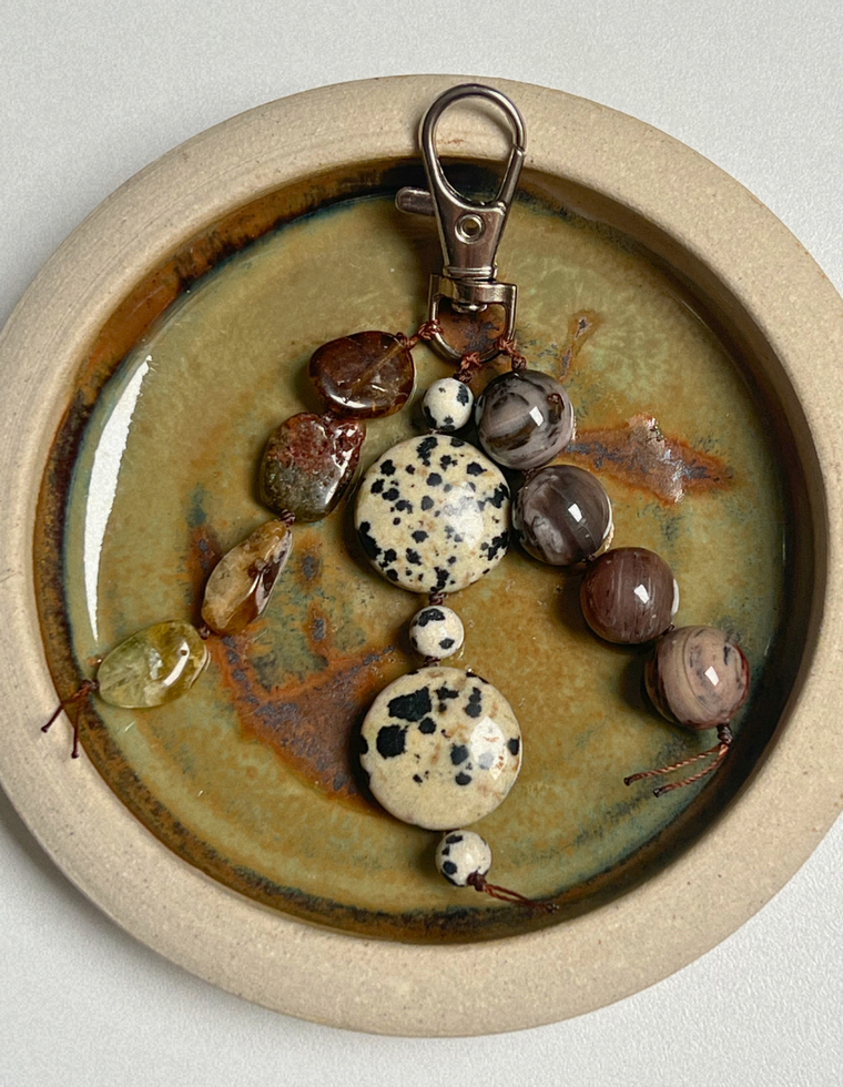 Stoned Charm - Green Garnet & Petrified Wood
