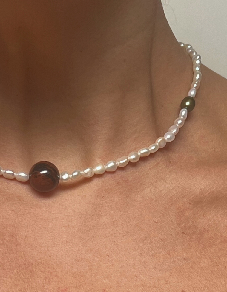 Orvynne - Pearl & Mahogany Obsidian Necklace