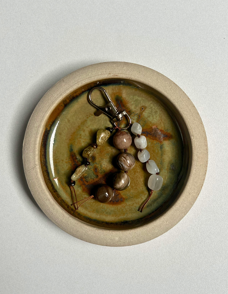 Stoned Charm - Green Garnet & Petrified Wood