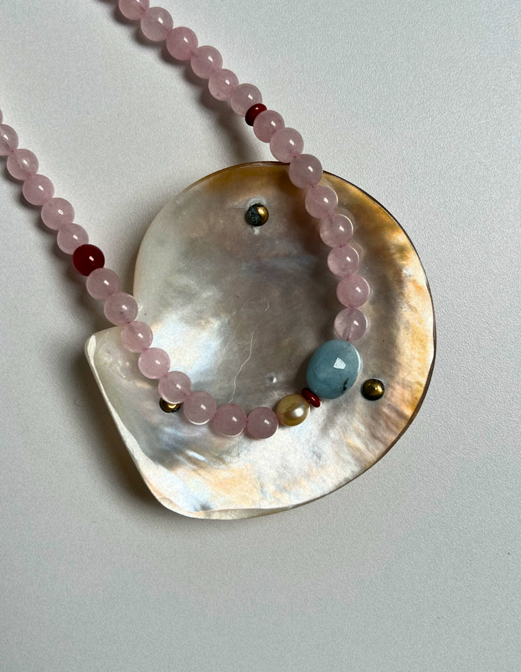 Halo 3 - Rose Quartz & Beryl Necklace