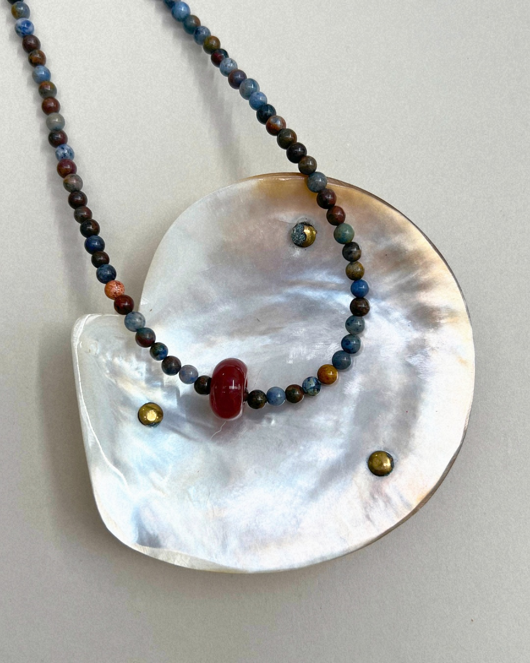 Celadon 4: dumortierite and carnelian movement necklace, hand-strung by Palm of Feronia, photo 2