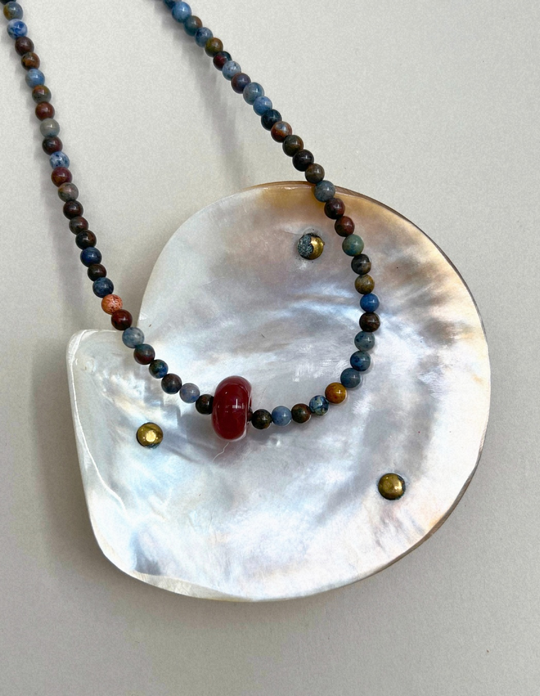 Celadon 4: dumortierite and carnelian movement necklace, hand-strung by Palm of Feronia, photo 2