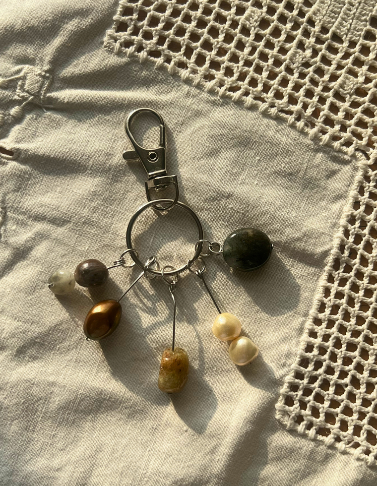 Orbit Charm – Moss Agate & Freshwater Pearl