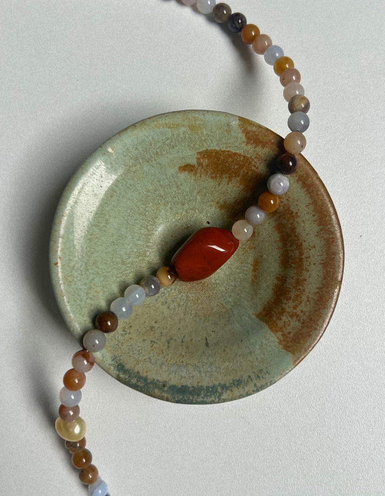 Fleur 15 - Chalcedony & Red Jasper Necklace