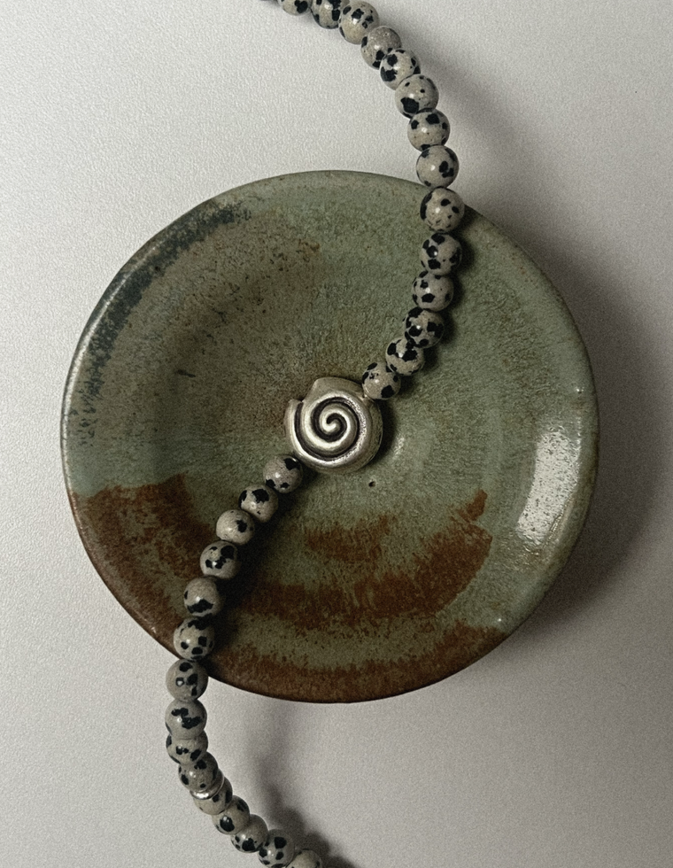 Unfurl 32 - Dalmatian Jasper Spiral Necklace