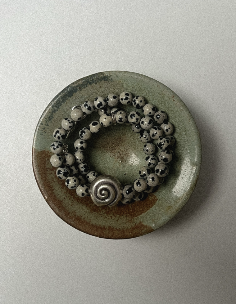 Unfurl 32 - Dalmatian Jasper Spiral Necklace