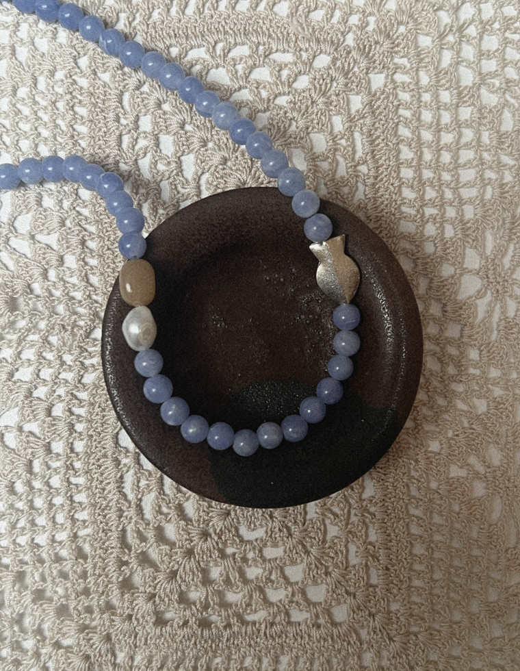 Tirynne - Blue Lace Agate & Pearl Necklace