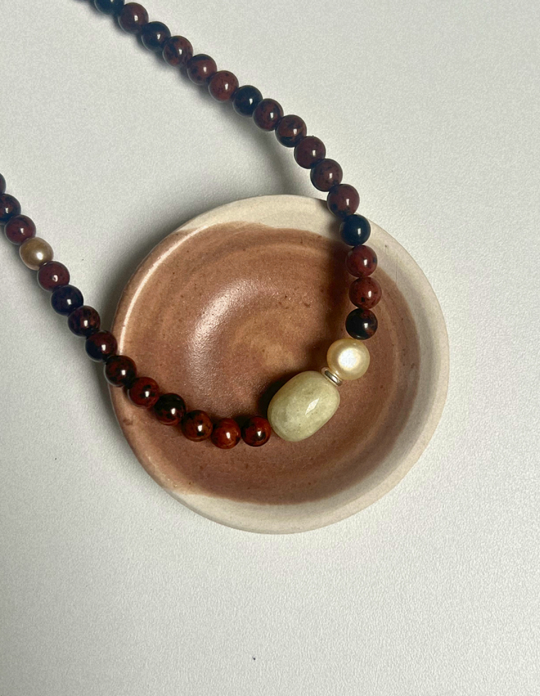 Fragment 10 - Mahogany Obsidian & Beryl Necklace