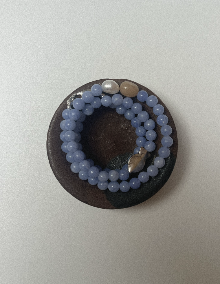 Tirynne - Blue Lace Agate & Pearl Necklace