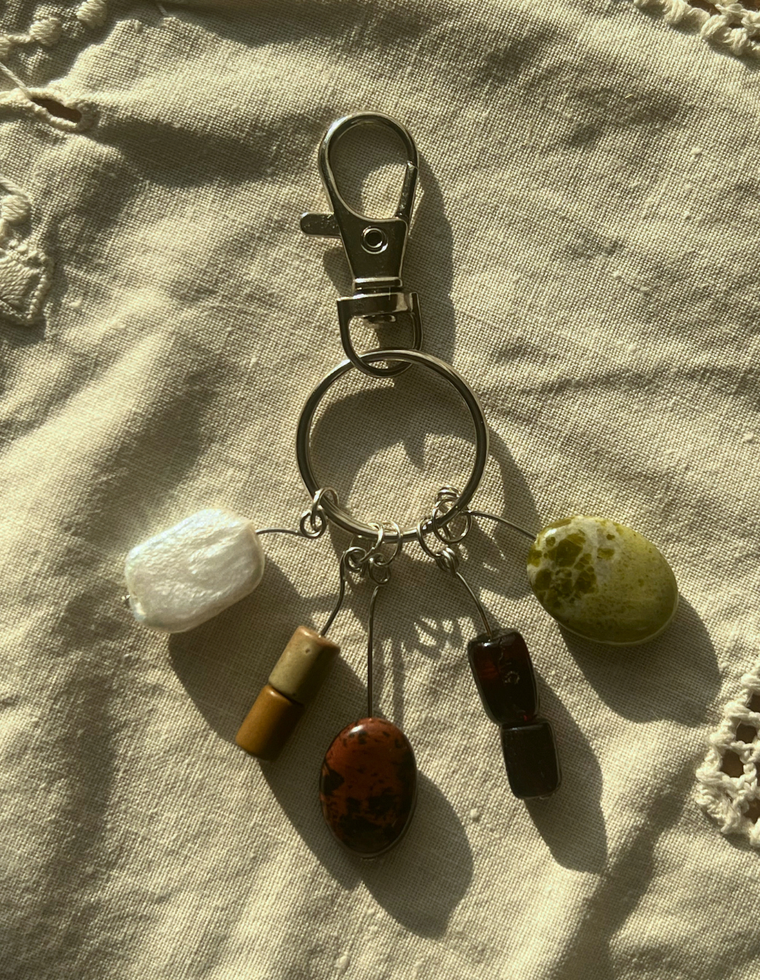 Orbit Charm – Freshwater Pearl & Picture Jasper