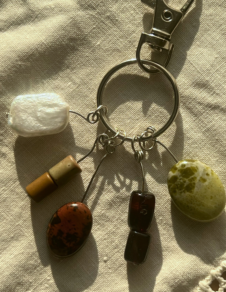 Orbit Charm – Freshwater Pearl & Picture Jasper