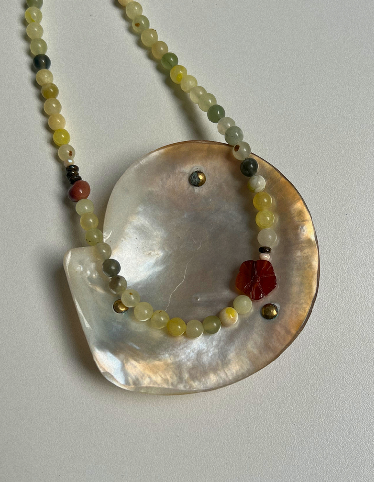 Tempera 23 - Green Jade & Carnelian Necklace