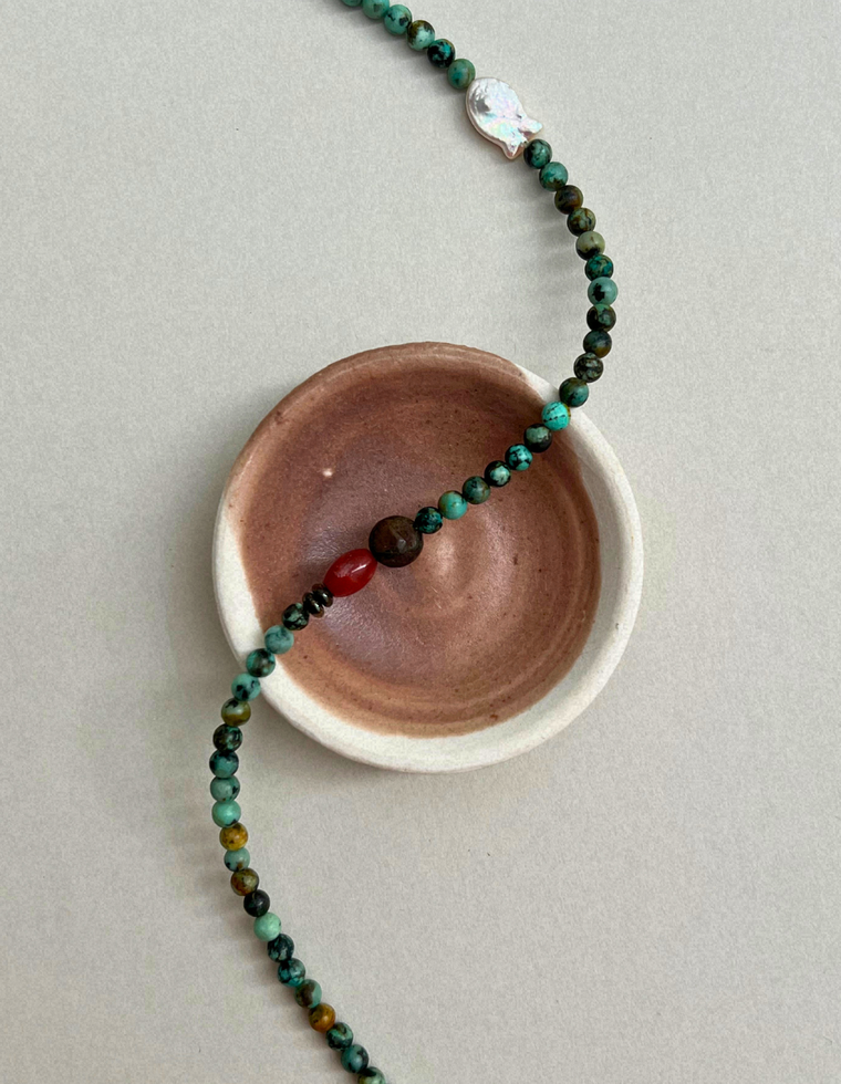 Counterpoint  2 – Turquoise & Pearl Necklace