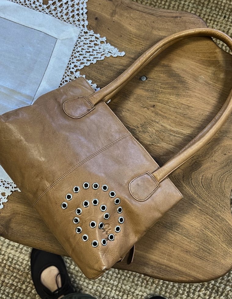 Spiral Stud Vintage Leather Bag / Piece 21