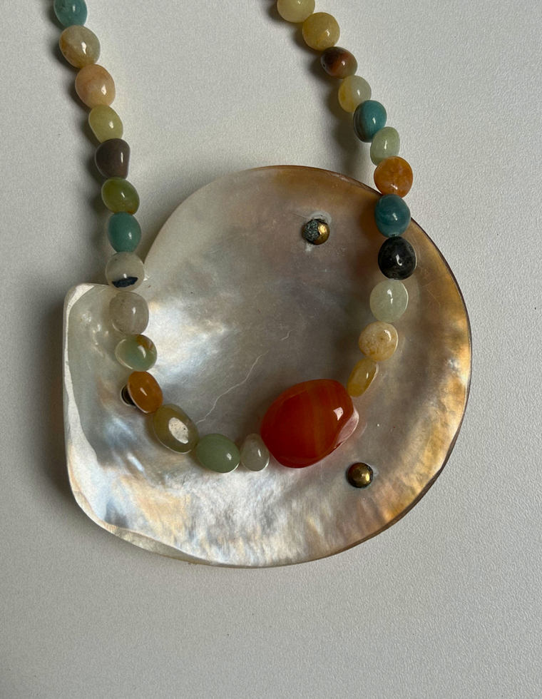 Tempera 26 - Flower Amazonite & Carnelian Necklace