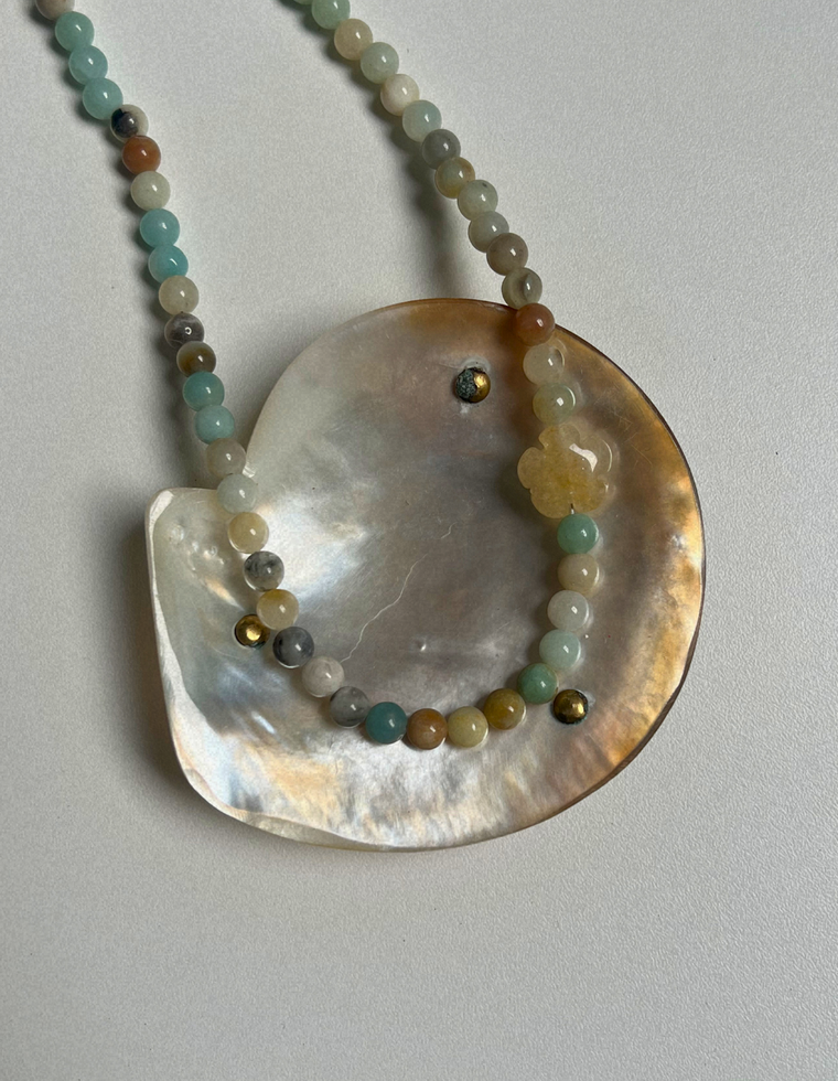 Tempera 27 - Flower Amazonite & Yellow Agate Necklace