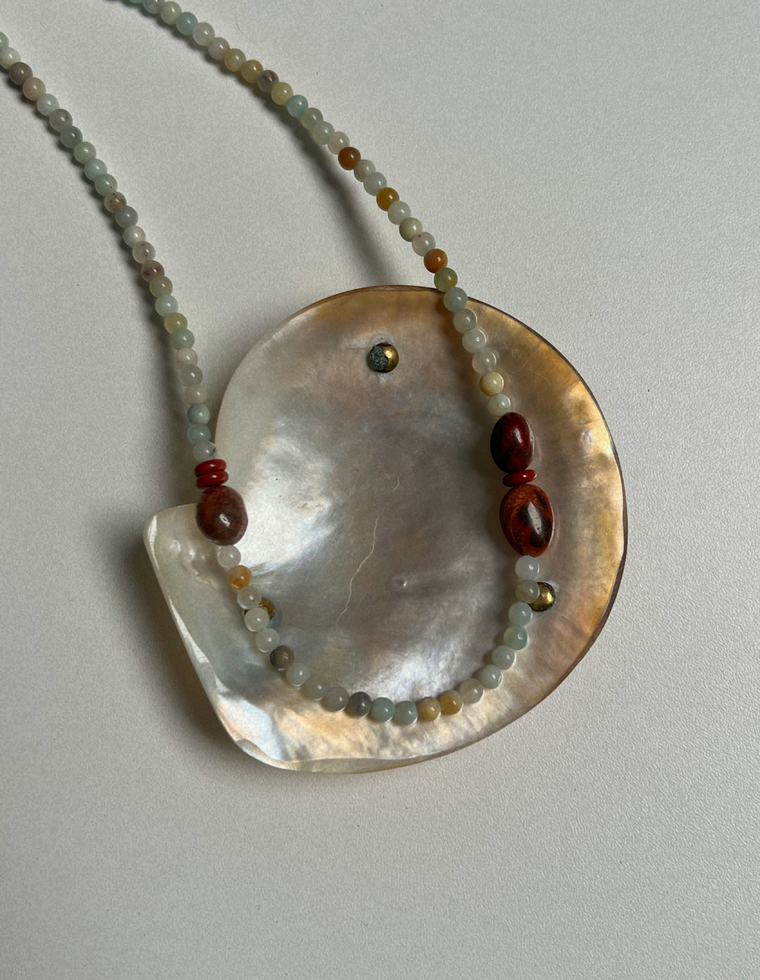Tempera 29 - Flower Amazonite & Fossilised Coral Necklace