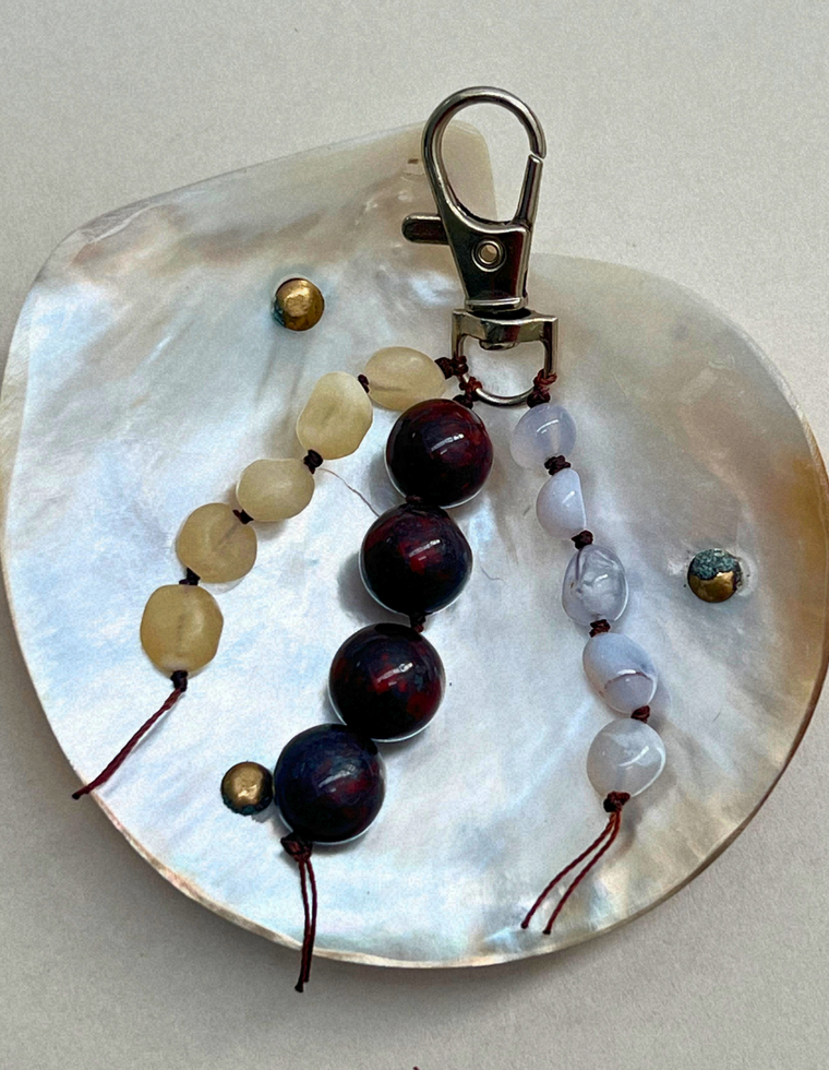 Stoned Charm - Blue Chalcedony & Bloodstone