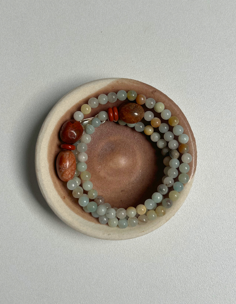 Tempera 29 - Flower Amazonite & Fossilised Coral Necklace