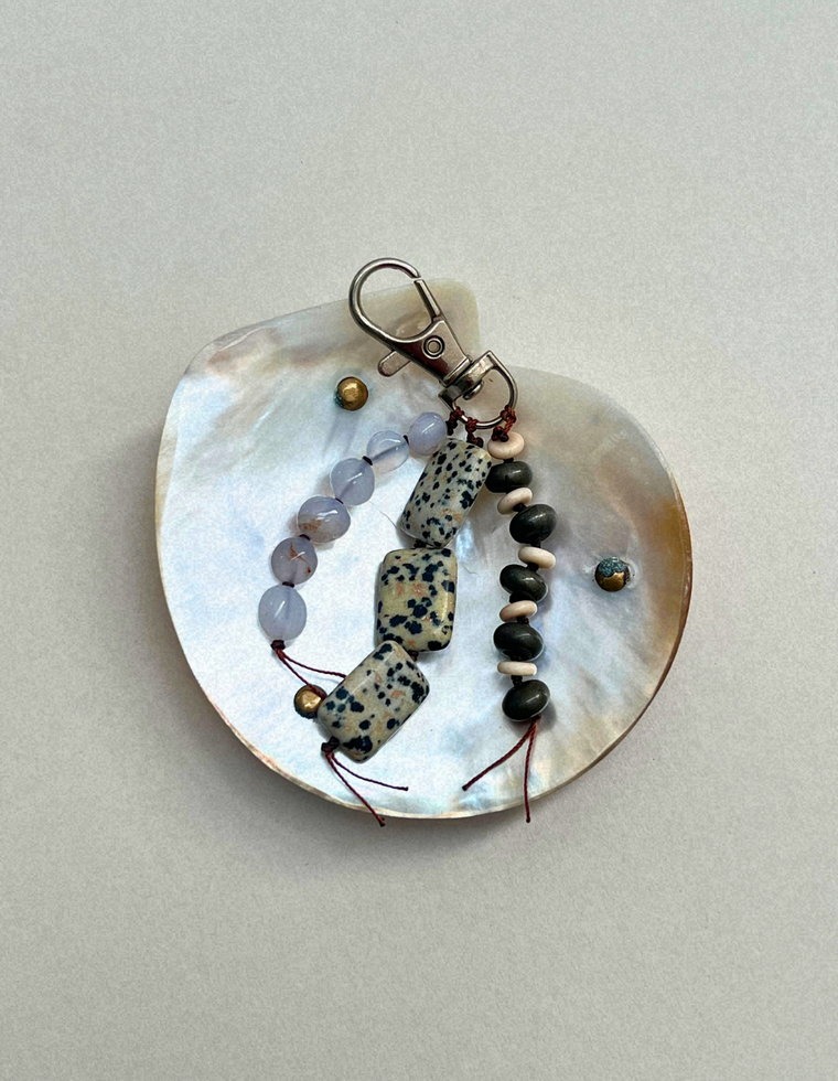 Stoned Charm - Pyrite & Blue Chalcedony