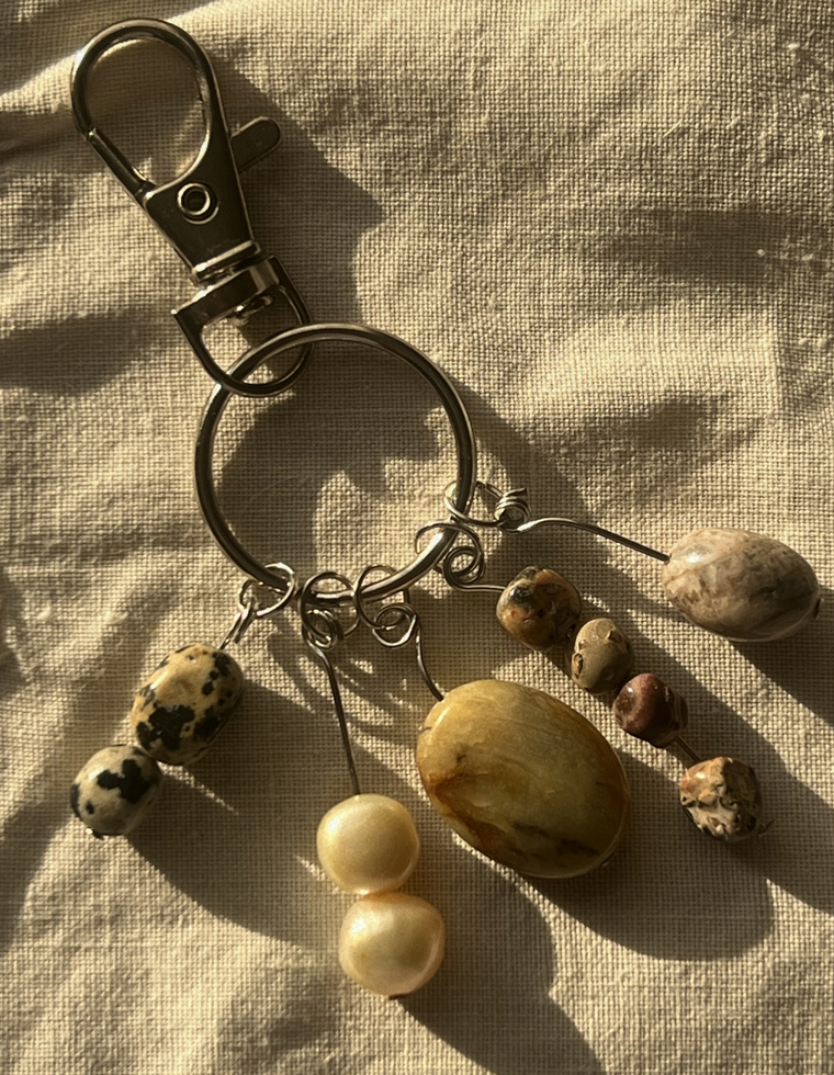Orbit Charm – Dalmatian Jasper & Freshwater Pearl