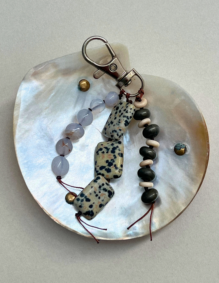 Stoned Charm - Pyrite & Blue Chalcedony