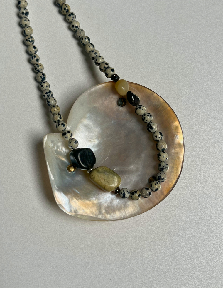Tempera 32 - Dalmatian Jasper & Green Jade Necklace