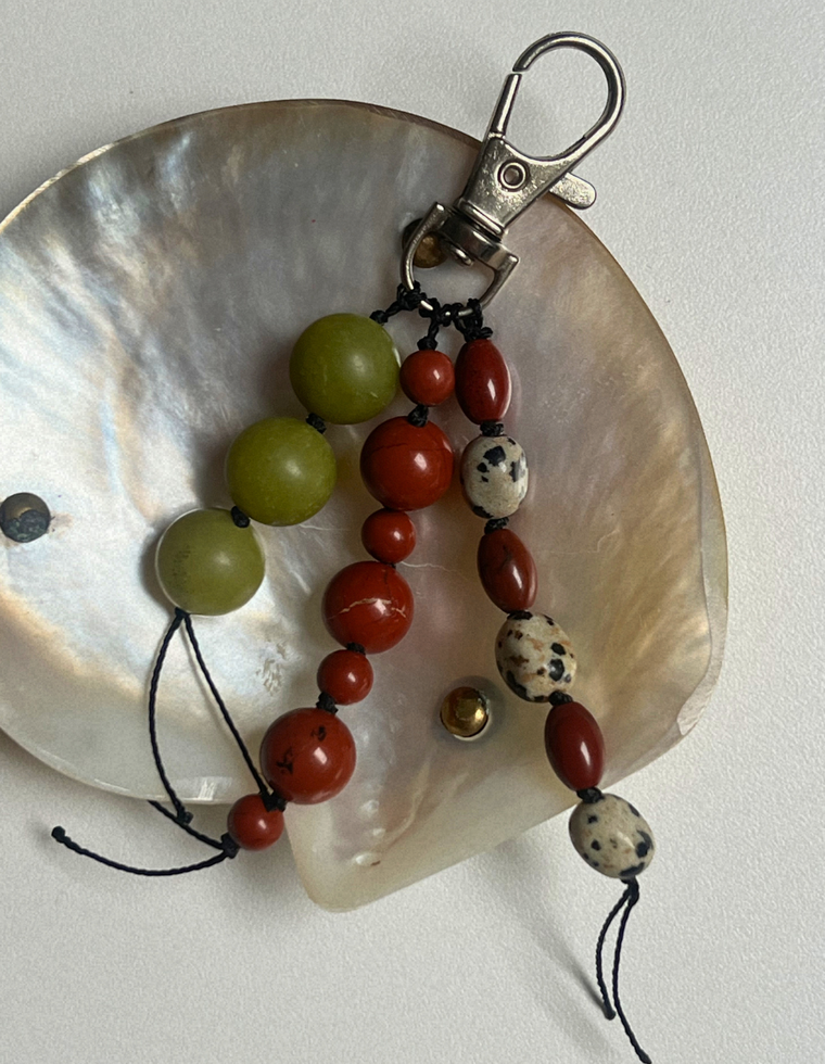 Stoned Charm - Olive Jade & Red Jasper