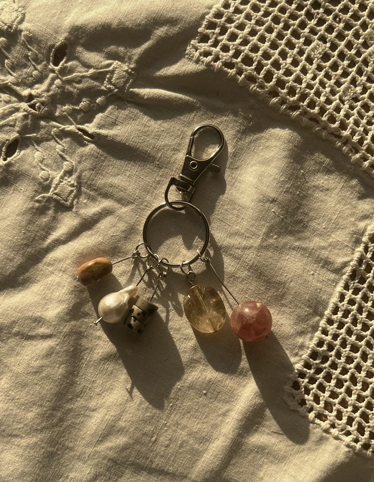 Orbit Charm – Freshwater Pearl & Strawberry Quartz