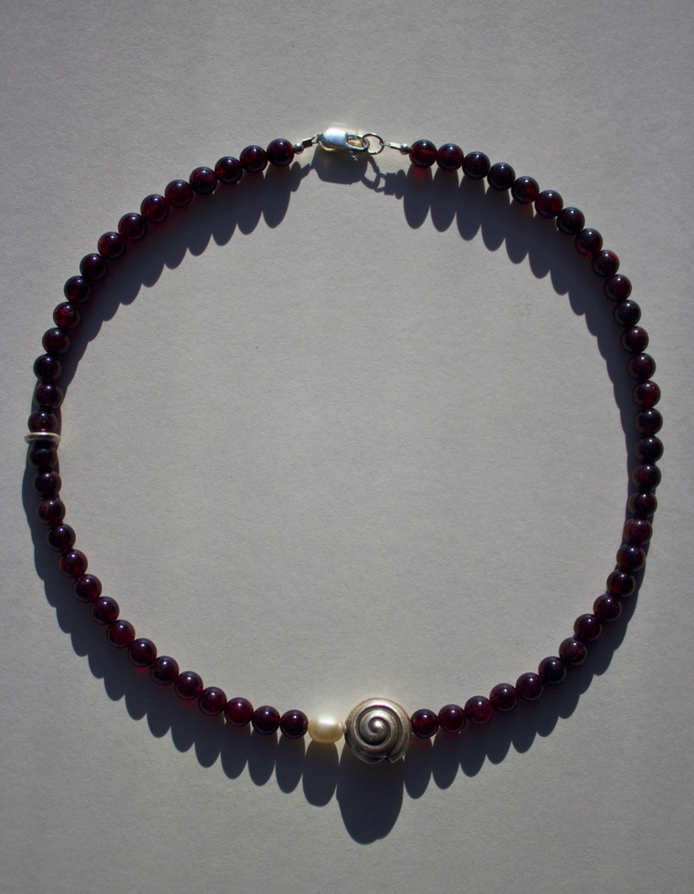 Cybele - Garnet & Silver Spiral Necklace