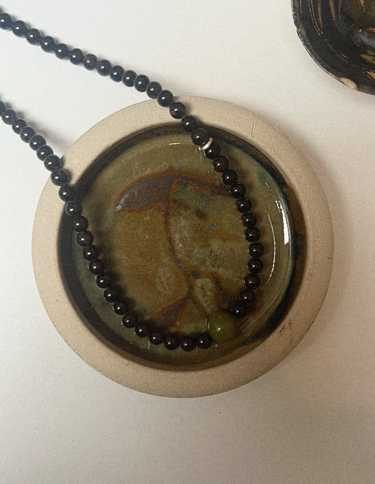 Thynra - Garnet & Olive Jade Necklace