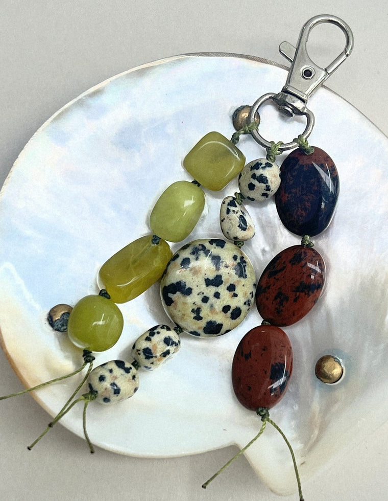 Stoned Charm - Olive Jade & Dalmatian Jasper