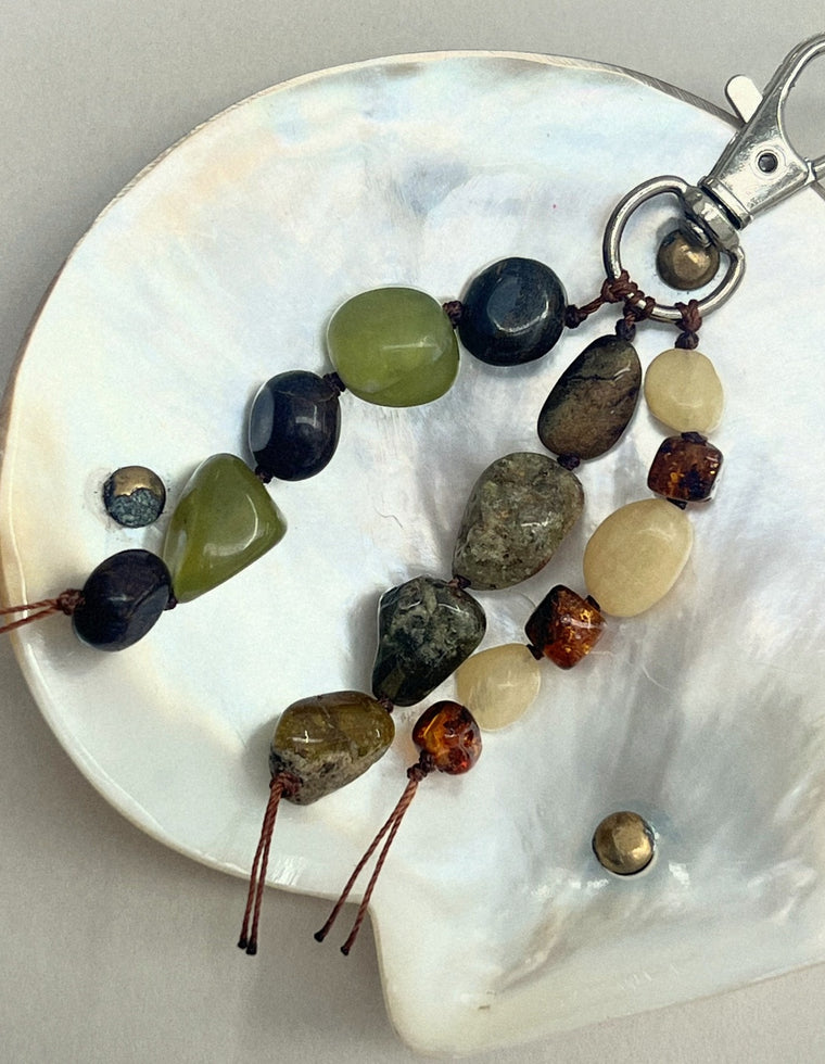 Stoned Charm - Bronzite & Olive Jade